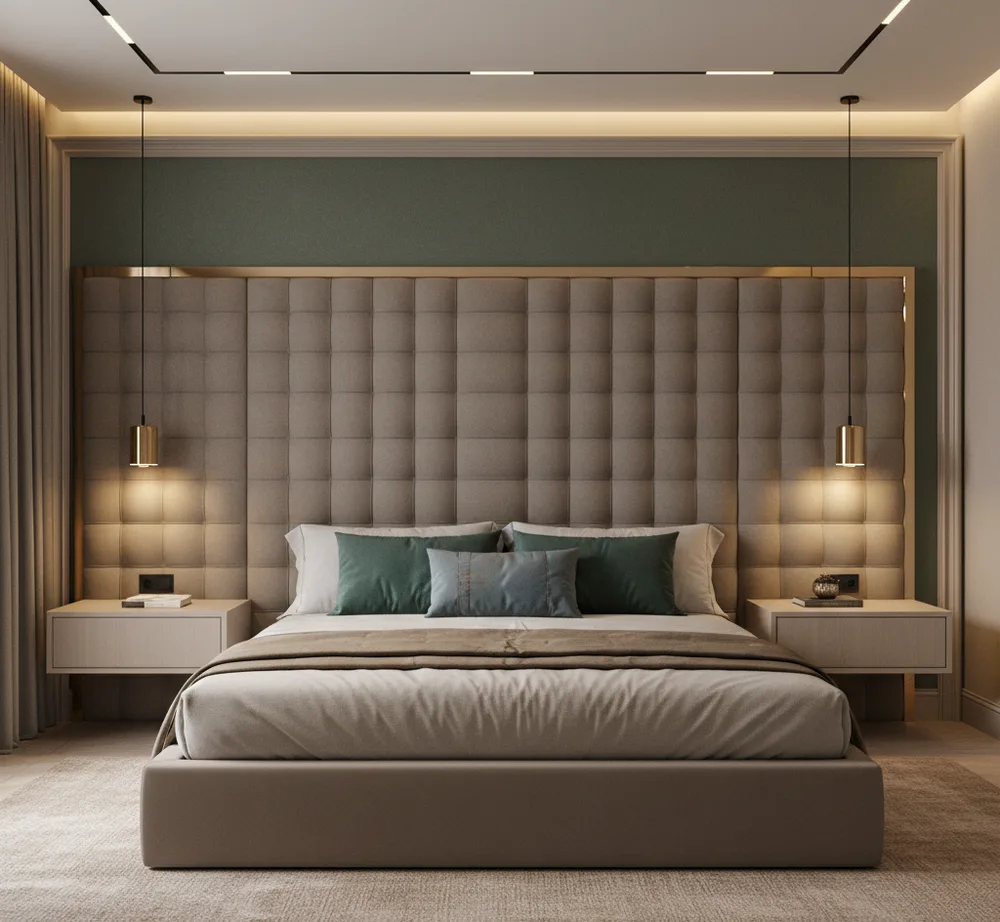 Cozy Contemporary Bedroom with Wooden Inlay Accents