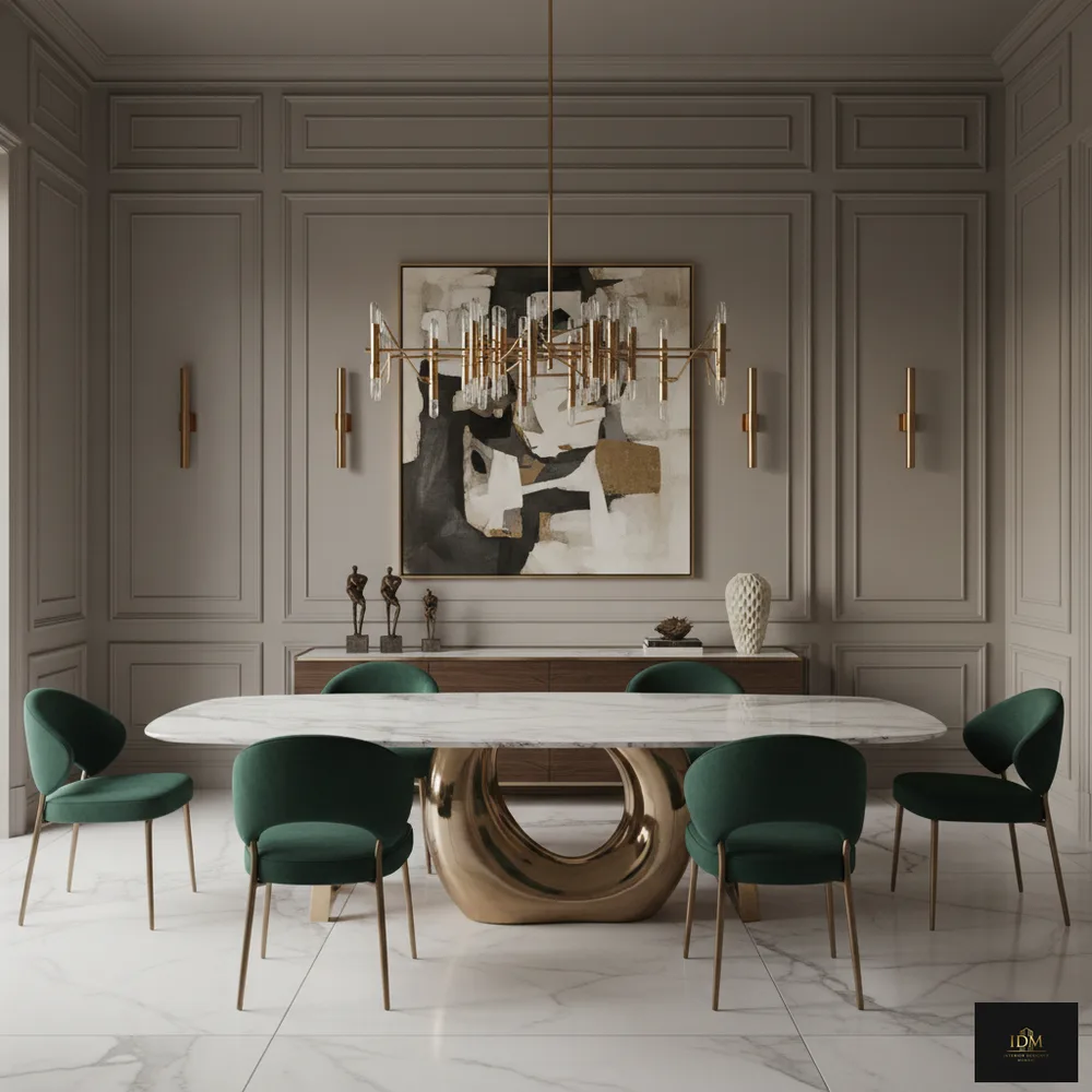Contemporary Open Dining Space with Sculptural Lighting - Juhu, Mumbai Turnkey Interior Design