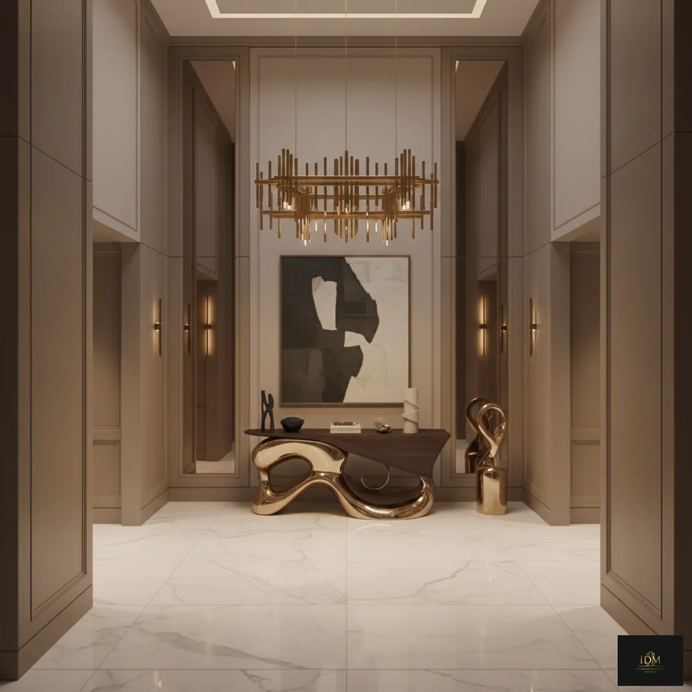 Grand Apartment Entrance Foyer with Accent Console & Mirror - Santacruz West, Mumbai Turnkey Interior Design