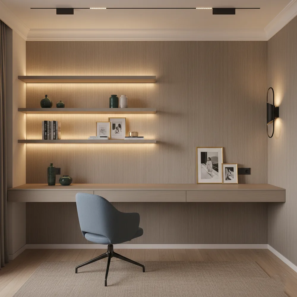 Executive Home Office Suite with Soundproof Fluted Backdrop - BKC / Bandra East, Mumbai Turnkey Interior Design