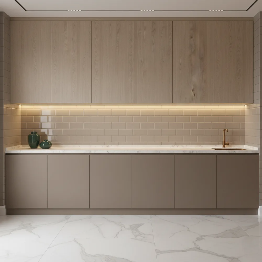 High-Gloss Modular Kitchen Cabinets with Quartz Top - Thane West, Mumbai MMR Turnkey Interior Design