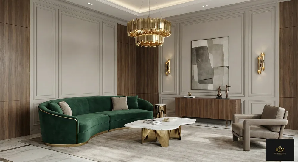 Modern Luxury Mumbai Apartment Living Room with Sectional - Bandra West, Mumbai Turnkey Interior Design