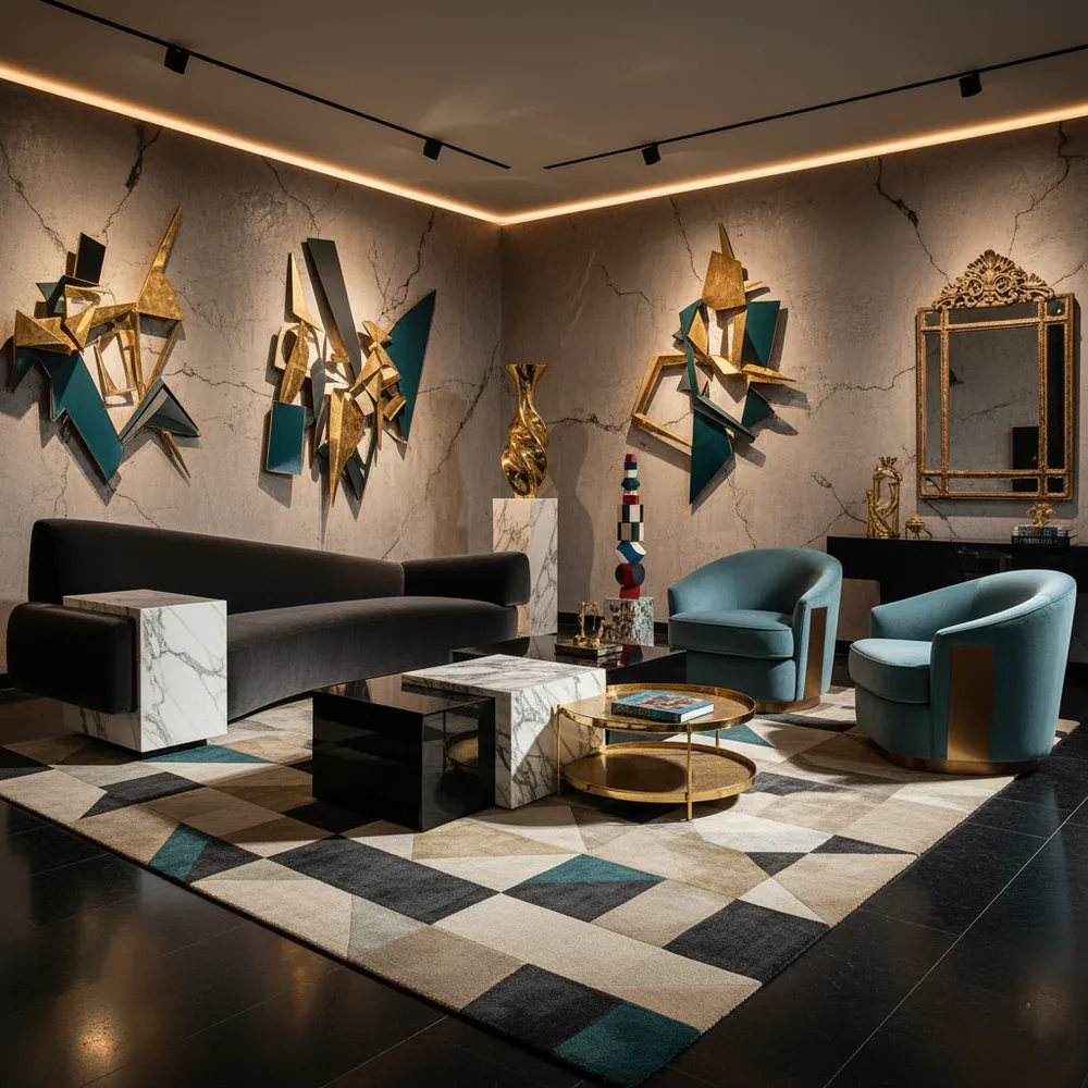 Grand Contemporary Living Room with Italian Marble & Fluted Paneling - Worli, South Mumbai Turnkey Interior Design