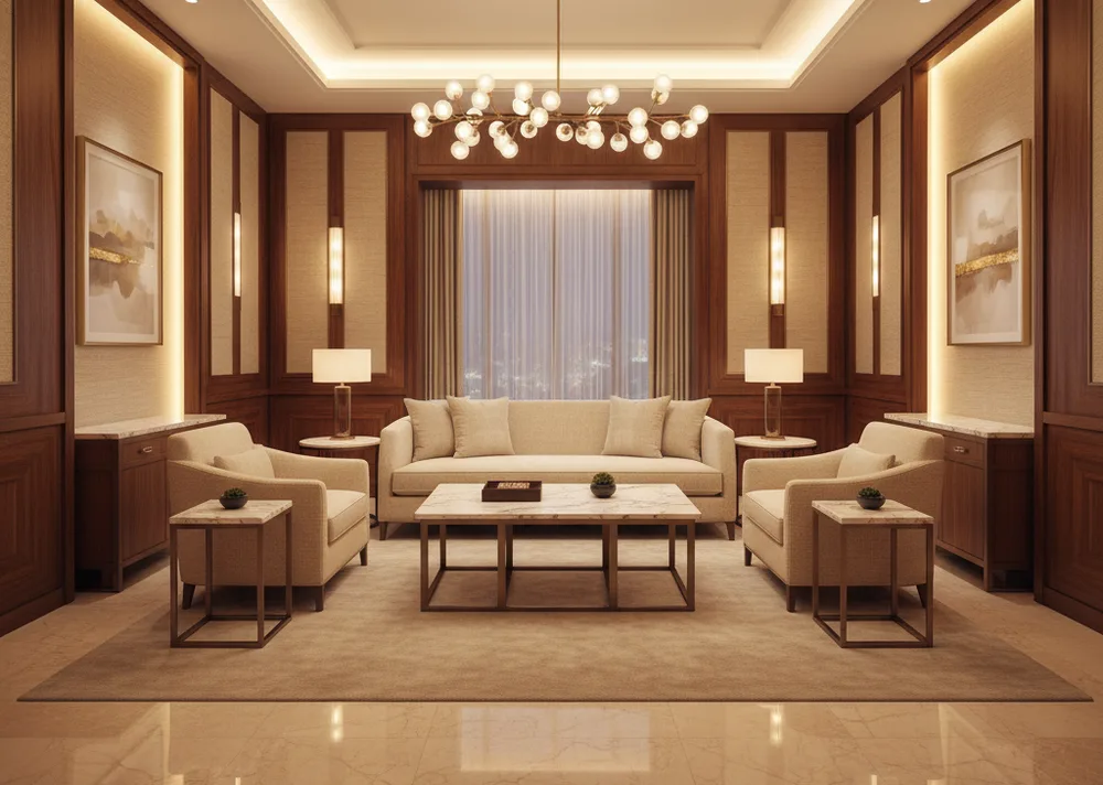 Contemporary Family Living Room with Plush Fabric Sectional - Dahisar East, Mumbai Turnkey Interior Design