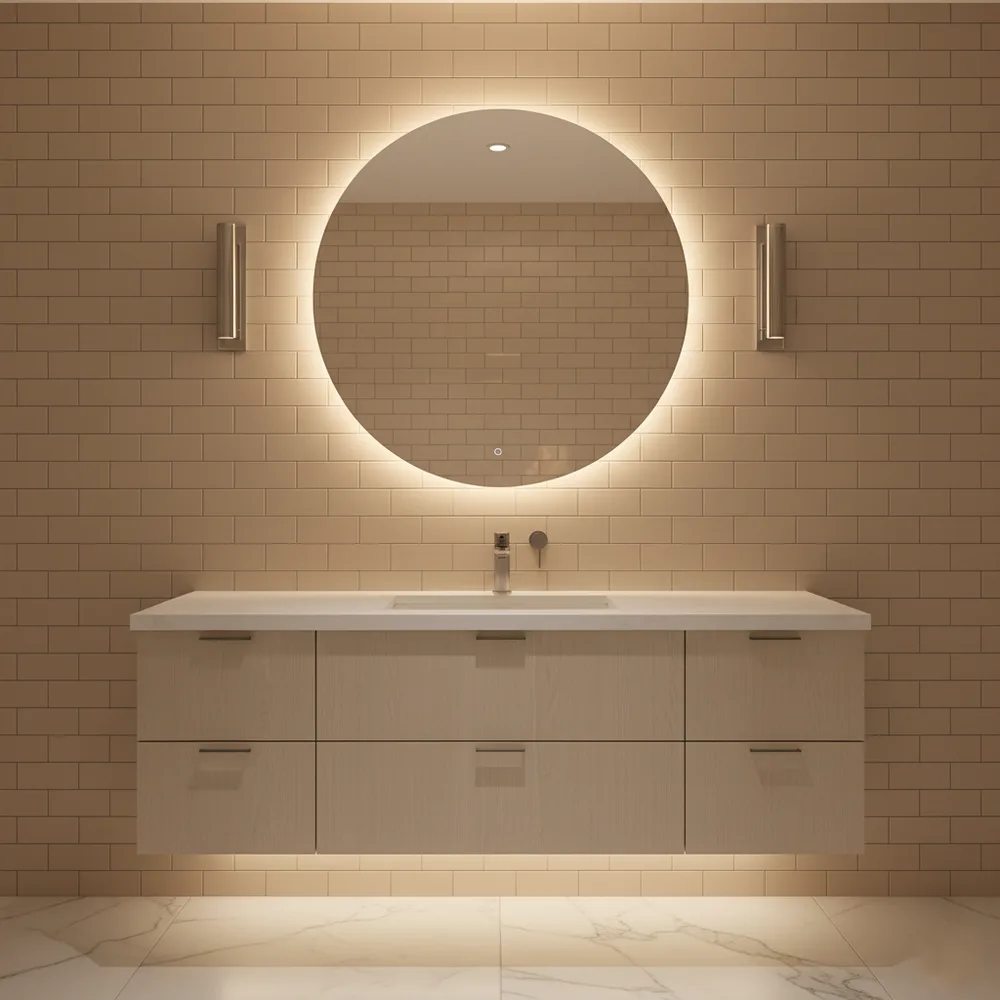 Contemporary Guest Powder Room with Emerald Tiles & Brass - Marine Drive, South Mumbai Turnkey Interior Design
