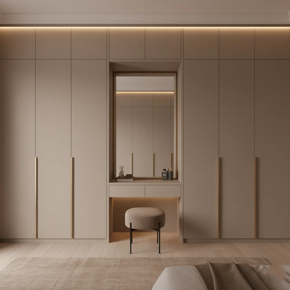 Floor-to-Ceiling Sliding Wardrobe with Bronze Reflective Glass - Borivali West, Mumbai Turnkey Interior Design