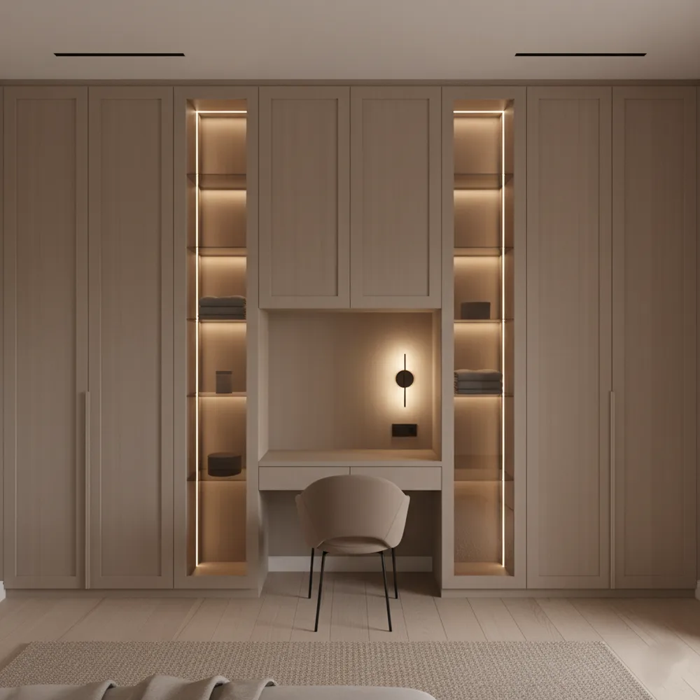 Space-Optimized Wardrobe with Inbuilt Study Table & Bookcase - Thane West, Mumbai MMR Turnkey Interior Design